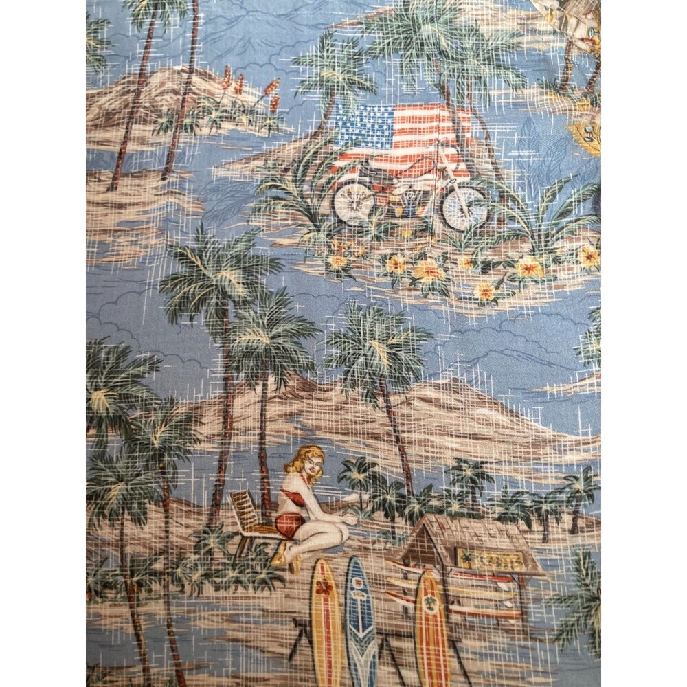 Vintage Hawaiian Shirt Short Sleeve Rayon Pinup Print Rockabilly Retro Size XL